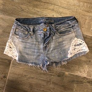 AE American Eagle jean shorts with lace detail